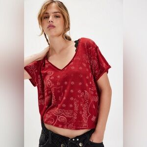 Free People Bandana Mod V-Neck Tee